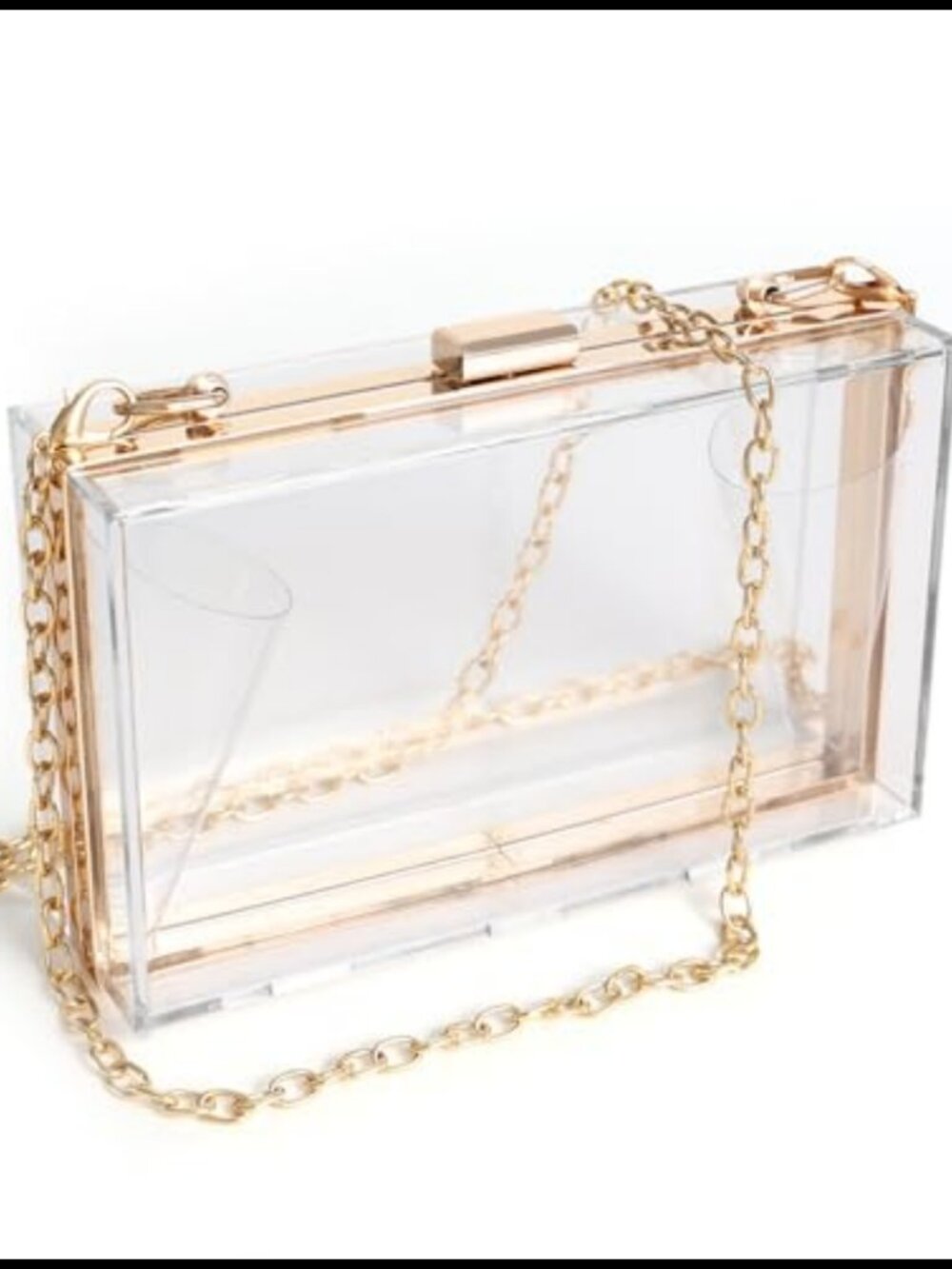 Clear Acrylic Purse Stadium Approved Crossbody Clutch Gold Chain